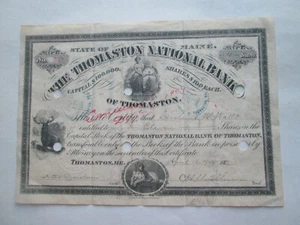 1904 "THOMASTON NATIONAL BANK" MAINE, STOCK CERTIFICATE, 11 SHARES, No. #537 - Picture 1 of 3