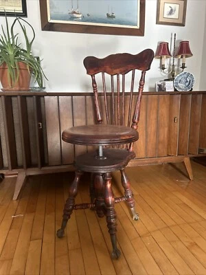 Antique Swivel Adjusting Seat Piano/Vanity Chair with Glass Ball & Claw Feet - Image 1 of 4