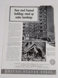1943 US Steel WW ll Building Bombing England Print Ad Black & White - Picture 1 of 1