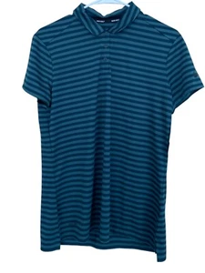 Nike Dri Fit Womens Polyester Striped Athletic Buttons Collar Blue Golf Shirt L - Picture 1 of 7