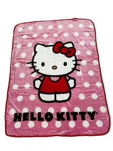 Hello Kitty Twin / Full Raschel Blanket Polka Dots Pink - Picture 1 of 2