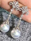 gorgeouos  pair  10-11mm south sea white pearl dangle earring 925s(mj)