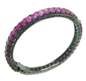 Ruby Bangle Bracelet 925 Sterling Silver Black Rhodium Handmade 28.9g - Picture 1 of 4