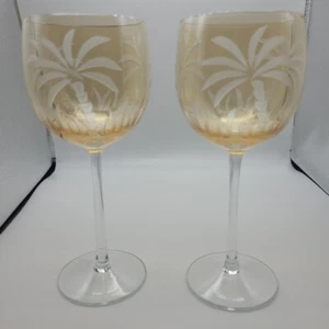 Lenox Amber British Colonial Palm Tree Etched Balloon Wine Glass, Set Of 2 - Picture 1 of 8