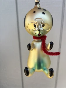 Vintage De Carlini Italy Blown & Hand-Painted Glass Dog With Glasses Ornament - Picture 1 of 7