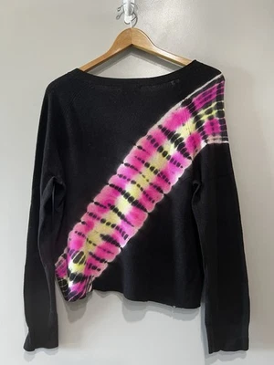 Suéter Ligero AQUA Cashmere Tie-Dye Negro Rosa 100% Cachemira Talla-S Relajado Foto 1 de 4