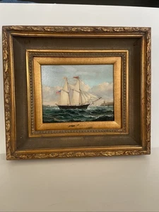 Robert Sanders Clipper Barco Náutico Paisaje Marino Pintura al Óleo Marco de Madera Dorada - Imagen 1 de 17