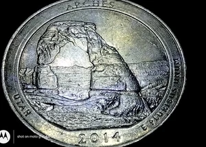 2014 -P Utah Arches Quarter With A Double Ring On The Rev. & A Smaller Ring Obv. - Picture 1 of 17
