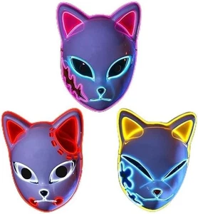 Set of 3 LED Neon Cat Mask Light Up Luminous Glowing Costume - Picture 1 of 8