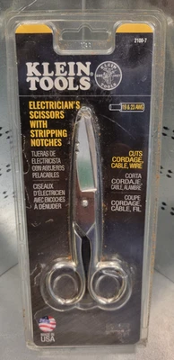 Klein Electrician Scissors w Stripping Notches Nickel Plated 19 & 23 AWG *2100-7 - Image 1 of 4