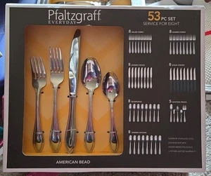 Pfaltzgraff Everyday 53 tlg Silberbesteck Set für 8 American Bead plus Hostess Set - Bild 1 von 3