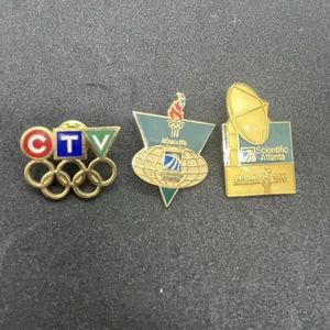 Vintage Olympic Pins- Set Of 3 CTV, Scientific Atlanta - Picture 1 of 4