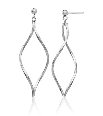 14K Solid White Gold Twisted Dangle Earrings - Image 1 of 4
