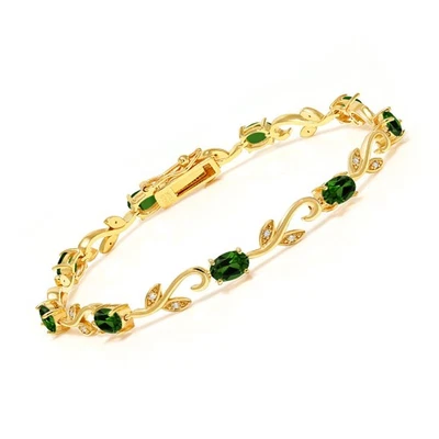 18K Yellow Gold Plated Silver Chrome Diopside Diamond Greek Vine Bracelet - Image 1 of 4
