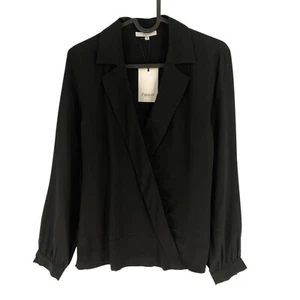 Figaret Women Black V Neck 100% Silk Long Sleeves Blouse Size EU 38 UK 10 US 8 - Picture 1 of 11
