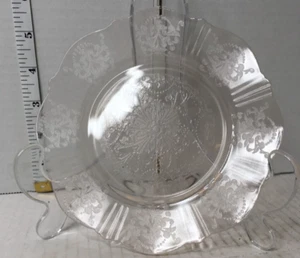 Macbeth Evans Etched Clear Glass Scalloped Edge Plate Platter Fleur de Lis MCM - Picture 1 of 8