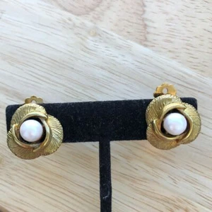 Vintage Gold Perlen Ohrclips Blumen - Bild 1 von 9