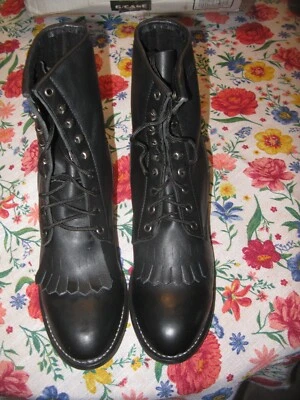 Botas de Combate Durango para Mujer 10EE Flecos Cuero Negro Con Cordones Tacones Cubanos Nuevas Foto 1 de 4