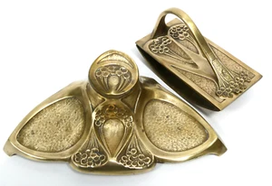 Darmstadter Jugendstil Bronze Tintenfass & Löschwiege - Bild 1 von 18