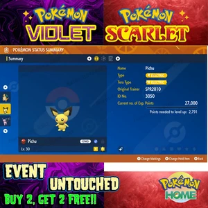 Pichu Shiny SPR2010🌟 Event Untouched for 🔥Pokémon Scarlet & Violet🔥 - Picture 1 of 1