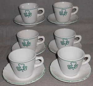 Set (6) SHENANGO Restaurant China ST PATRICKS CLOVER PATTERN Cups and Saucers - Picture 1 of 9