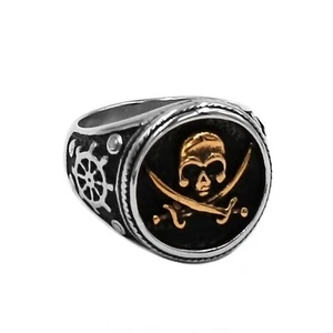 Jolly Roger Signet Ring Stainless Steel Nautical Pirate Skull Band Sizes 8-13 - Picture 1 of 4