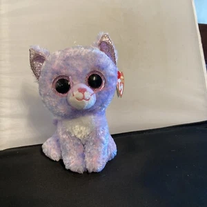 Ty Beanie Boos Cassidy Cat Purple Plush Toys Kitty Cat Ty Silk 21 - Picture 1 of 4