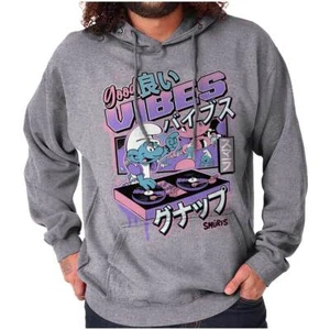Smurfs Japanese Kanji DJ Vibes Only Cartoon Hoodie Hooded Sweatshirt Men Women - Picture 1 of 10