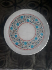 10" Antique Marble Round Serving Plate makrana Inlay malachite lapis decor n47