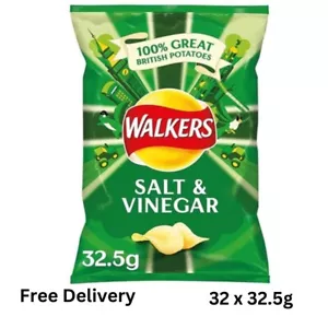 Walkers Salt & Vinegar Flavour Crisps 32 x 32.5g Full Box, FREE DELIVERY - Picture 1 of 4