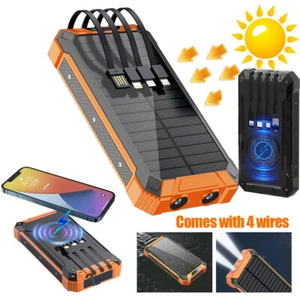 36000mAh Solar Wireless Power Bank Fast Charging w/ 4 Cable Flashlight & Compass - Picture 1 of 58
