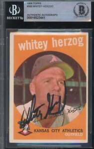 Whitey Herzog Beckett BAS Signed 1959 Topps Autograph
