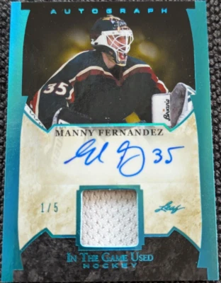 🔥#/5 Manny Fernandez AUTOGRAPH RELIC 2022-23 Leaf In the Game Used ITG PLATINUM - Image 1 of 4