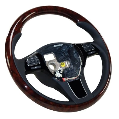VW Touareg 7P 7P5 Multi Function Steering Wheel Leather Wood Walnut 7P6419091AL - Image 1 of 4