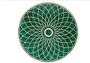 18" green malachite round marble table top coffee center corner inlay home decor - Picture 1 of 10