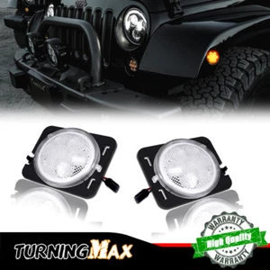 Pair Front Fender LED Side Marker Light Clear Lens for 2007-15 Jeep Wrangler JK - Picture 1 of 7