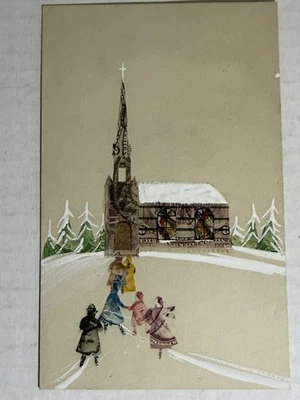 Vintage Cancelled Postage Stamp Collage, Estate Find Winter Church - Image 1 of 2