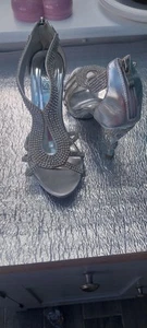 SILVER STILETTO DIAMANTE HIGH HEEL SANDALS SUITABLE WEDDING/PROM SIZE 6 - Picture 1 of 8