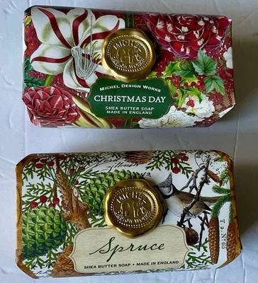Lot Of 2 Michel Design Works Shea Butter Soap Christmas Day/spruce - 8.7 Oz. Ea. - Image 1 of 2