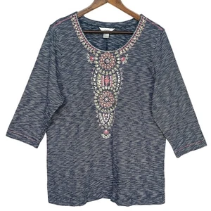 CJ Banks Womens 1X Striped Embellished 3/4 Sleeve Knit Top Blouse - Picture 1 of 10