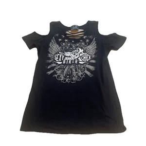 Vintage One Sexy Biker Chic Strass Top Damen Gr. M ? Schwarz - Bild 1 von 3