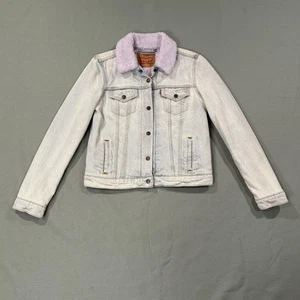 Giacca Levis donna media lavaggio leggero denim collo sherpa rosa foderato camionista - Foto 1 di 11