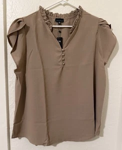 Zenobia Women’s Brown Lightweight Flowy Blow Size 2XL V-Neck Short Sleeve - Picture 1 of 11
