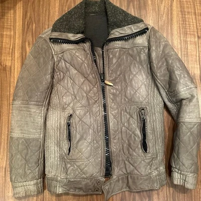 Giorgio Brato Gray Quilted Leather Jacket Fleece Collar Size 46 - Image 1 of 4