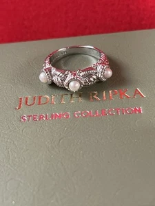 Judith Ripka 3 Pearl Band Ring with Original Box/Pouch, Size 6 - Picture 1 of 6