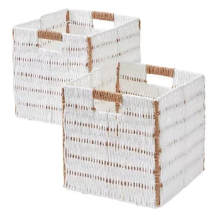 Cestino porta carta in vimini contenitore a cubi (set di 2) - bianco/marrone - Foto 1 di 7