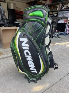 NICKENT Tour Cart Golf Bag - 5 Way Black Green Solid + Rain Hood Tons of Pockets - Picture 1 of 7