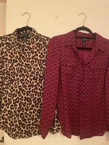 White House Black Market Leopard And Red Silk Button Blouse Women Sz 4 Lot Of 2 - Picture 1 of 13