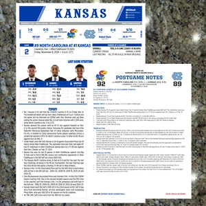 Juego KANSAS VS NORTH CAROLINA - Tarjeta de alineación Kansas y notas posteriores al juego baloncesto - Imagen 1 de 4