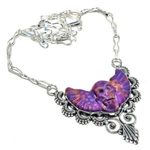 Flying Skull Copper Purple Turquoise Gemstone 925 Sterling Silver Necklace r463